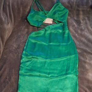 Emerald Green Satin Dress